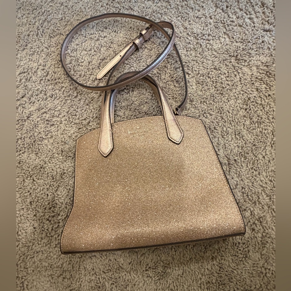 Kate Spade Rose Gold Tinsel Glitter Fabric Sparkle Satchel Purse Bag crossbody